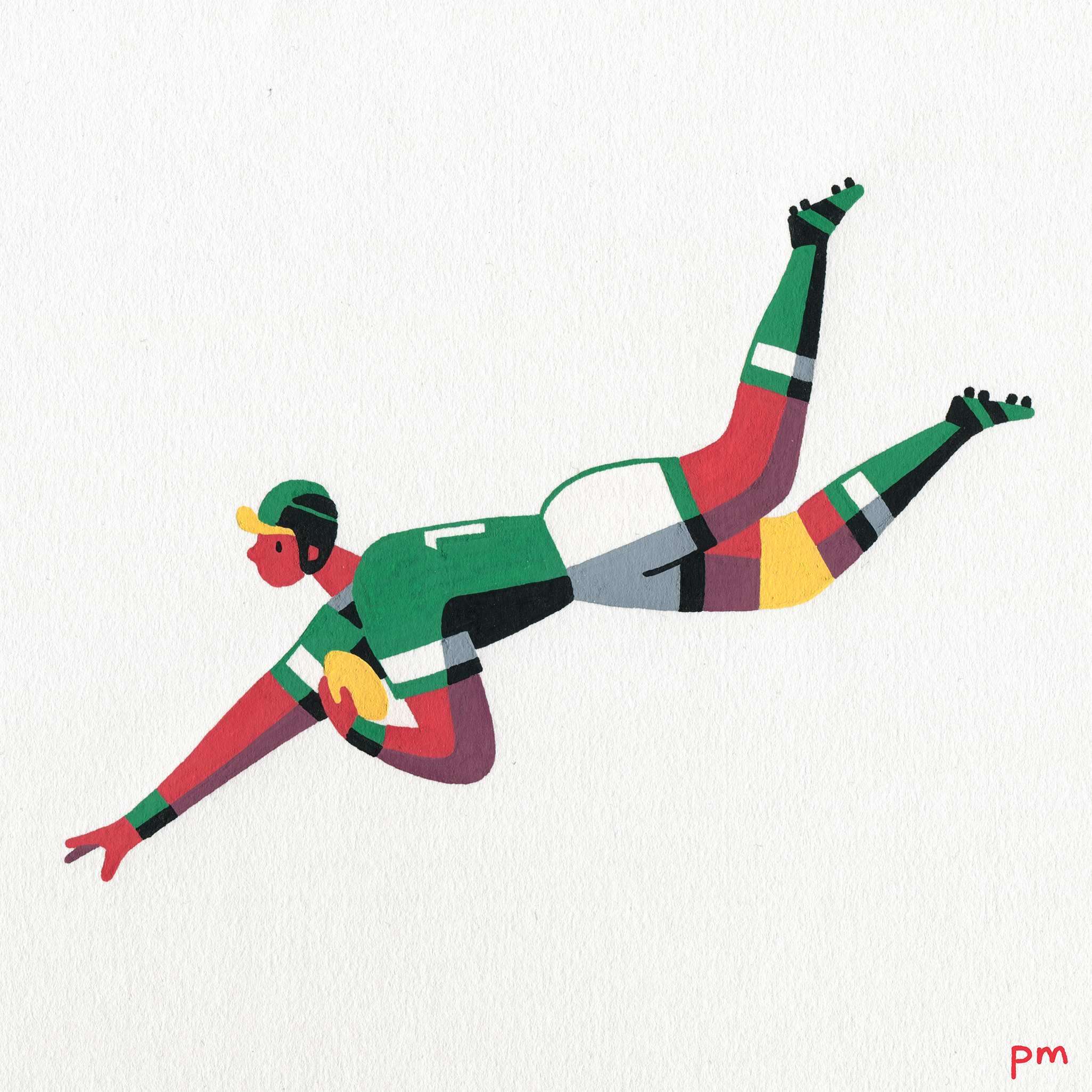 This is a hand painted illustration of a rugby player about to score a try and was made for my illustrated sports series