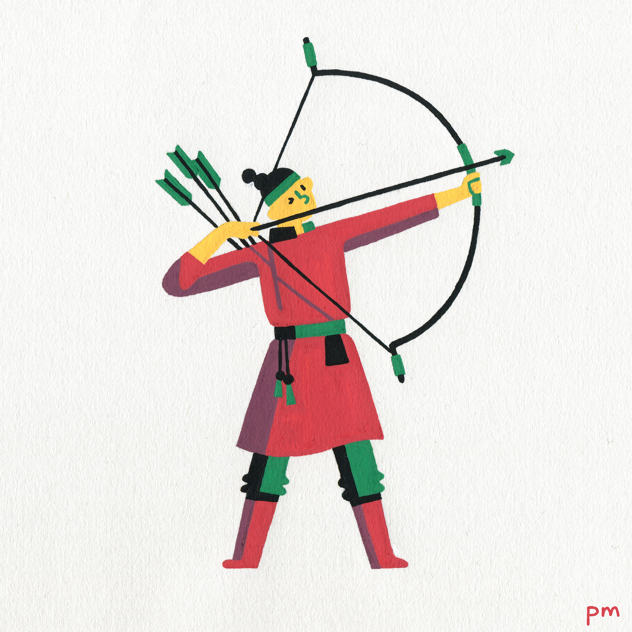Here is an illustration of a Mongolian archer character for my illustrated sports series.